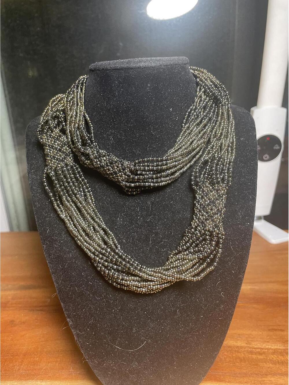 Vintage Multi-Strand Pyrite Bead Necklace – Natural Metallic Gemstone Jewelry
